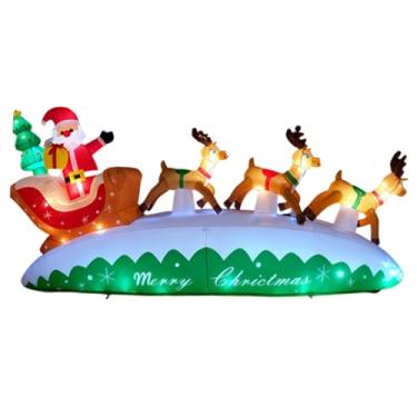 Imagem de Vaveren Papai Noel inflável de Natal com renas, 3 metros de comprimento, com luzes de LED, para decoração de inverno no jardim.