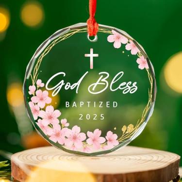 Imagem de Enfeite batizado de God Bless 2025 - Presentes cristãos de batismo de Páscoa para meninos, meninas, adultos - Presente de batismo cruzado para bebê, menino, menina, afilhado - Decoração de lembrança