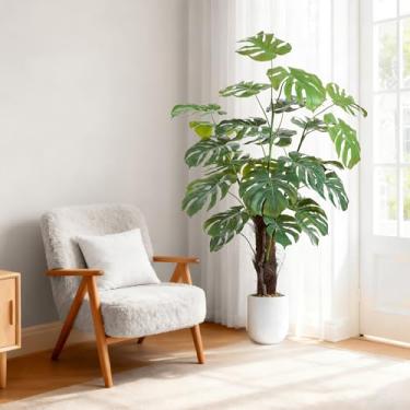 Imagem de 122 cm de espessura tartaruga folha dorsal ilitphke artificial Monstera Deliciosa planta, 1,2 m queijo suíço falso em vaso plantas tropicais falsas, árvore falsa em vaso para decoração de sala de