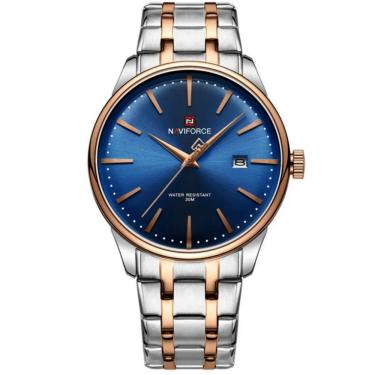 Imagem de Relógio De Quartzo Masculino Pulseira De Aço Inoxidável Resistente à água Azul