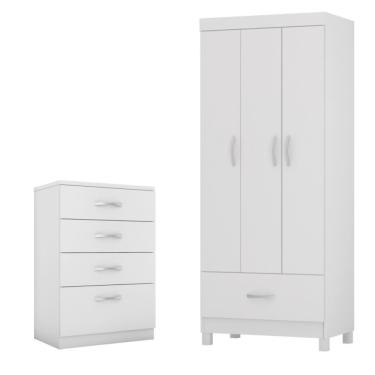 Imagem de Jogo De Quarto Roupeiro E Comoda Davis Branco