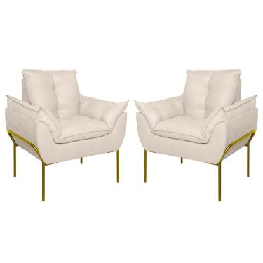 Imagem de Kit 02 Poltronas Base Metal Dourada Sala Quarto Balaqui Decor Bege
