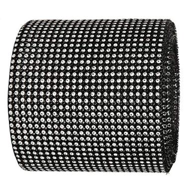 Imagem de Decoração Plástica 9m da Roupa do Casamento da Malha da Fita do Cristal de Rocha 24 Fileiras (Preto)