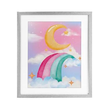 Imagem de Stupell Industries Impressão emoldurada de lua arco-íris em nuvens branca sob vidro, design por Jesse Keith, 21 x 17