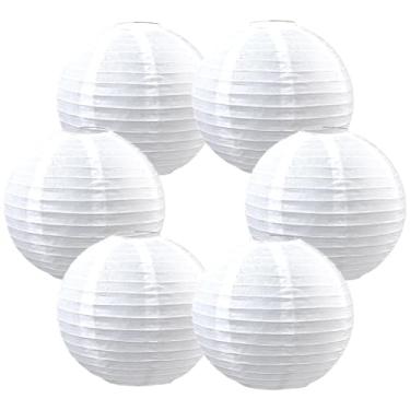 Imagem de GORGECRAFT 6 peças de lanternas de papel branco chinesas japonesas decorativas penduradas bola redonda aniversário casamento lanterna com moldura de ferro para decoração de casa, jardim, restaurante