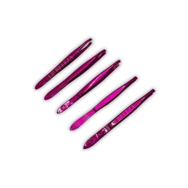 Imagem de Kit 5 Pinças Profissionais Nzx Rosa Aço Inox  Pinças de Sobrancelha, C