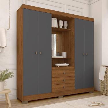 Imagem de Guarda Roupa Solteiro Jane Com Espelho 4 Portas 3gav Fre/grafite - M.a