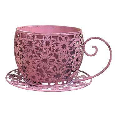 Imagem de Kuntesetty Vaso de Metal em Formato de Xícara de Café para Plantas, Ideal para Decorar Jardins E Cafeterias, Rosa