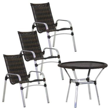 Imagem de 3 Cadeiras Emily E Mesa Emily Tampo Tramado Alumínio Trama Pedra Ferro