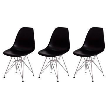 Imagem de 3 Cadeiras Eiffel Eames Preta Base Cromada