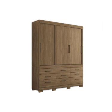 Imagem de Guarda Roupa Casal 3 Portas De Correr E 9 Gavetas C- Pés Click 3.9 Jatobá - Santos Andirá