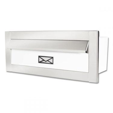 Imagem de Caixa De Correio Carta E Revista Frente Em Inox Escovado Com Tarja Branca