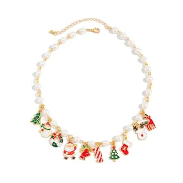 Imagem de QXFQJT Conjunto de joias de Natal para mulheres - Brincos de Natal, pulseira, colar trio e colar de pérolas com pingente festivo | Joias de festa festiva, presente de decoração de Natal para mulheres