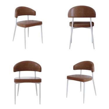 Imagem de 4 Unidades Cadeira Bless Fixa C/4 Pés 53 X 55 X 78cm Pés Brancos. Courino Whisky Courino Whisky