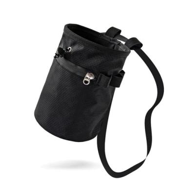 Imagem de Bolsa de giz de pano Oxford preta para escalada, bolsa de armazenamento à prova d'água e à prova de vazamento com 2 bolsos com zíper e cinto ajustável, versátil para fitness e uso diário, equipamento