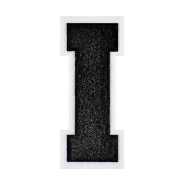 Imagem de 1 peça de patch de letra de chenille preto de 11,4 cm com borda branca – Remendos do alfabeto para roupas, jaquetas, mochilas, chapéus para decoração personalizada, nome personalizado e artesanato. (I
