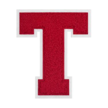 Imagem de 1 peça de patch vermelho de 11,4 cm de ferro em chenille com borda branca – Remendos do alfabeto para roupas, jaquetas, mochilas, chapéus para decoração personalizada, nome personalizado e artesanato