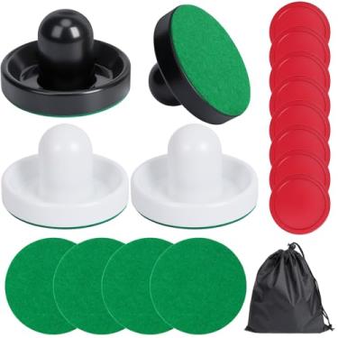 Imagem de Coopay Pás e discos de hóquei de ar, empurradores de hóquei de ar com bolsa de armazenamento de nylon, acessórios de substituição de alças de gol para mesas de jogos (4 empurradores de 96 mm com