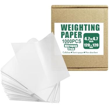 Imagem de ZHANXUBIO Folha de papel de pesagem de celulose, papel de pesagem de laboratório, livre de nitrogênio, não absorvente, alto brilho (1000 peças 12 cm x 12 cm)