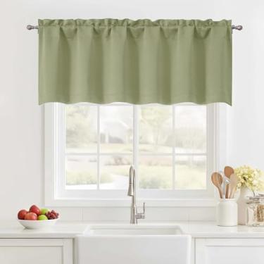 Imagem de Ebesto Saia verde sálvia para janelas de 45,7 cm de comprimento, cortina de cozinha curta com isolamento térmico para porão de lavanderia de banheiro, bolso duplo para varão térmico, 1 peça, 152 cm L