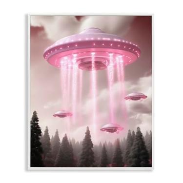 Imagem de Stupell Industries OVNI glamoroso com vigas cor-de-rosa arte giclée emoldurada branca, design por Sasha, 14 x 11