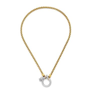 Imagem de TONLUYAX Colar de cavalo grosso dourado prateado para mulheres, mosquetão, com pingente de fechadura, colar com fivela de declaração, colar masculino, joia moderna, Cobre, Sem Pedra Preciosa