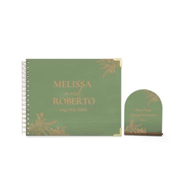 Imagem de HZGUEOSTB Livro de visitas de madeira personalizado com placa de mesa - 100 páginas em branco 27,4 x 21,3 cm encadernado em espiral Polaroid Livro para casamento, festa, aniversário, funeral