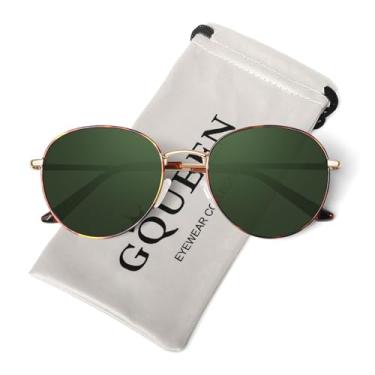 Imagem de GQUEEN Óculos de sol retrô redondos polarizados femininos masculinos com dobradiça de mola armação de metal moderno hippie oval, óculos de sol UV400, 1 armação de tartaruga/lente verde, M