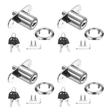 Imagem de PATIKIL Trava de êmbolo de mesa com gaveta, 4 peças de diâmetro do cilindro de 2,7 cm de comprimento do cilindro, liga de zinco, fechaduras deslizantes para armário com chave de fenda cruzada