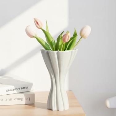 Imagem de Vaso de cerâmica branco minimalista, vaso de flores decorativo de forma orgânica irregular para decoração de casa, acento moderno Wabi-Sabi para prateleira de mesa de sala de estar