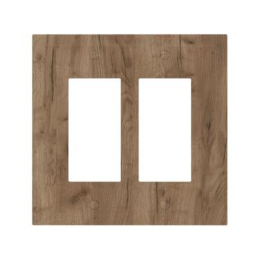 Imagem de Nadoabtm Capas decorativas de madeira marrom quente grão 2 gangues duplo balancim decoram placa de parede Gfci placa de interruptor elétrico placa de cobertura de interruptor de luz para quarto