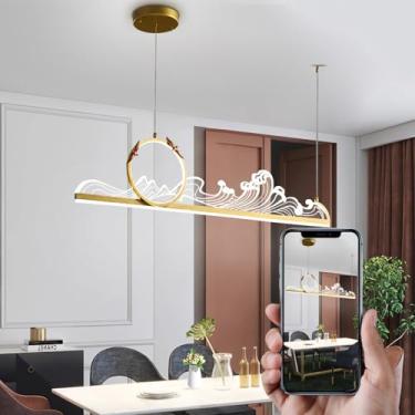 Imagem de Luminária pendente moderna de LED em formato de anel, com intensidade regulável, ajuste de altura, cúpula ondulada em acrílico e controle remoto. Ideal para sala de estar, escritório, cozinh