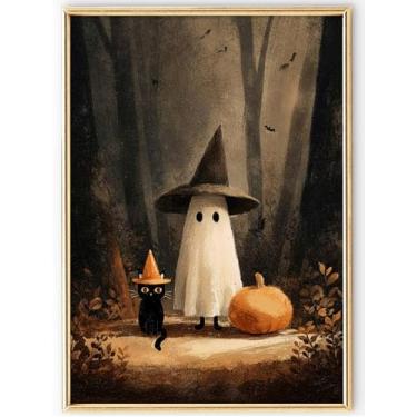 Imagem de Arte de parede de fantasmas de Halloween Dark Academia decoração de parede fantasma na floresta mágica pôster para Halloween gótico quarto fotos vintage arte gótica impressões em tela imagem pendurar