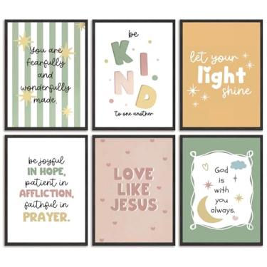 Imagem de 6 peças coloridas versículo bíblico arte de parede arte de parede meninas cristãs educação impressões bíblia infantil citação inspiradora decoração de parede fotos para quarto de crianças quarto sala