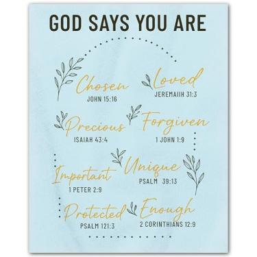 Imagem de ZUKIY Pôster God Says You Are - Arte de parede inspiradora cristã - Impressão motivacional das escrituras - Decoração de versículo da Bíblia para Home Office Sala de Aula Dormitório - Arte Boho