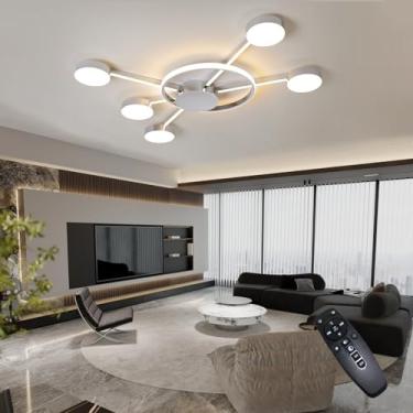 Imagem de Luminária de teto moderna para sala de estar, estilo escandinavo, com formato linear em metal, dimerizável com controle remoto, ideal para quarto e sala de jantar (cromada, 120 cm de comprim