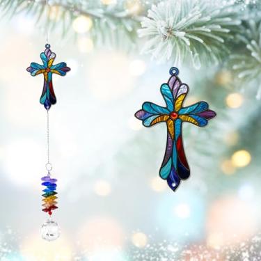 Imagem de GIFTELIX Enfeites de Natal - Cruz - Cruz Cristã Suncatcher - Decoração Religiosa Presentes de Aniversário para Homens Mulheres - Lembrança Cristã - Pendurar na Janela - Decoração de Jardim para Casa