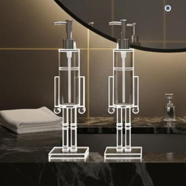 Imagem de Dispensador de sabonete quebra-nozes, decoração de banheiro com tema natalino de 29 cm, bomba manual transparente de acrílico para loção ou sabonete, decoração de férias recarregável para bancada de