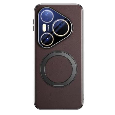 Imagem de LTLMYDAM Capa de revestimento para Huawei Pura 80 Ultra/80 Pro/80Pro+/80, anel magnético de couro genuíno, capa de luxo, suporte giratório de proteção contra choque, marrom, 80 Pro+