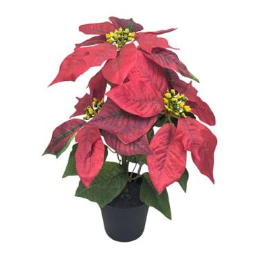 Imagem de Ioensy Planta artificial de Natal em forma de poinsétia, decoração natalina, plantas artificiais em vasos para, escritório, peitoris de janelas, 3 Cabeças