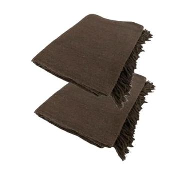 Imagem de Conjunto de mantas extragrandes para sofá (2 peças), dimensões 300 x 180 cm, material de algodão puro, com finalidades decorativas e protetoras. (2 Marrom Escuro)