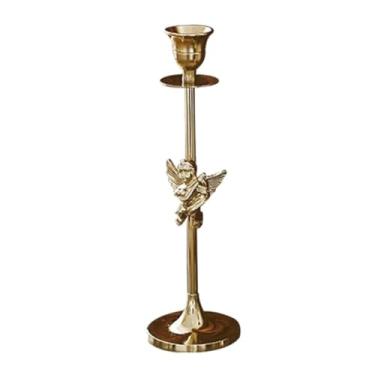 Imagem de CRBUDY Castiçais decorativos de latão, escultura de anjo, suporte de vela decorativo para casamento, jantar, festa, adequado para decoração de casa (7 x 7 x 20 cm) (cor 7 x 7 x 20 cm)