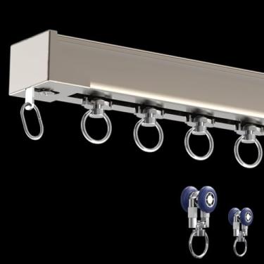 Imagem de Trilho de cortina luxuoso, varão de cortina único resistente, suporte de teto/parede Nano Silêncio para sala de estar, banheiro, quarto, vários comprimentos (Cor: Champanhe-B, Tamanho: 220 cm (2 * 1