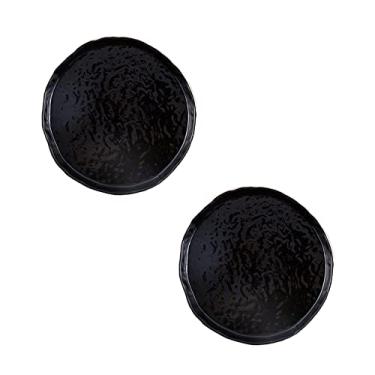 Imagem de Série Gold Edge de 20 cm design irregular cerâmica salada/massa/fruta/aperitivo/pratos de sobremesa pratos de jantar de Natal - conjunto de 2 pratos de jantar preto/branco (cor: preto, tamanho: 20