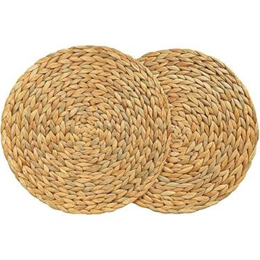 Imagem de HSYHKDSY Jogo americano natural de jacinto de água de 10 a 38 cm, retangular/elíptico/redondo, jogo americano grande feito à mão (elíptico 30 x 40 cm B)