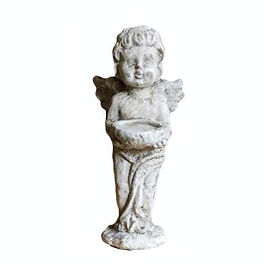 Imagem de CRBUDY Estatueta de anjo, castiçal, estátua de anjo, escultura de cupido, presente decorativo para casamento, Natal, decoração de igreja, branco, 11 x 11 x 25 cm (branco 11 x 11 x 25 cm)