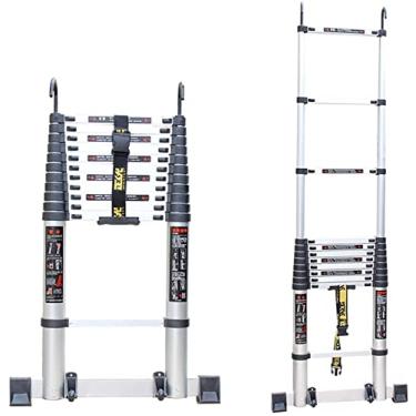Imagem de OKUOKA Escada telescópica portátil e leve, escada extensível com barra estabilizadora e gancho de teto, fácil armazenamento doméstico diário RV trabalho escada de extensão (tamanho: 5,1 m/16.