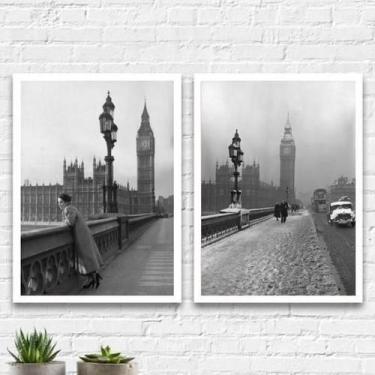 Imagem de Kit 2 Quadros Foto Antigas Londres 33X24Cm Vidro - Branca - Quadros On