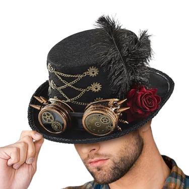 Imagem de Chapéu Punk Steam – Chapéu Steampunk com design de óculos | Roupa de feltro ajustável para a cabeça para apresentações de circo e adolescentes