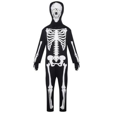 Imagem de Conjunto de fantasia de esqueleto infantil, macacão de esqueleto de Halloween para crianças - body cosplay acessórios de festa para férias
